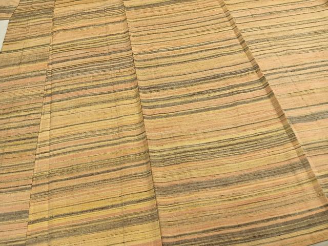 平和屋着物▽信州紬 単衣 横縞 正絹 逸品 AABE5767fy
