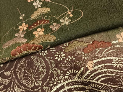 平和屋着物▽訪問着 単衣 駒刺繍 草花文 暈し染め 金糸 金彩 正絹 逸品 AABE5768fy