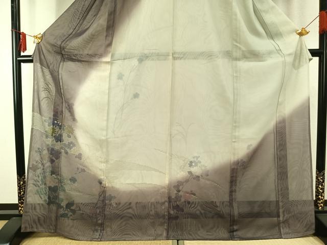 平和屋着物▽訪問着 無双 紗袷 紗×紗 手描き 草花文 正絹 逸品 AABE5769fy