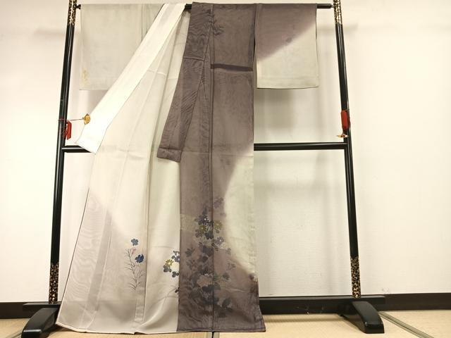 平和屋着物▽訪問着 無双 紗袷 紗×紗 手描き 草花文 正絹 逸品 AABE5769fy