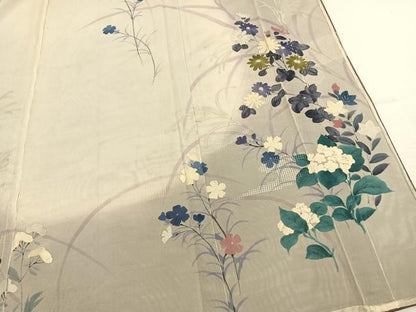 平和屋着物▽訪問着 無双 紗袷 紗×紗 手描き 草花文 正絹 逸品 AABE5769fy
