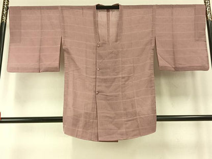 平和屋着物▽道行コート スリーシーズン 春夏秋 塵除け 横段文 石竹色 正絹 逸品 AABE5772fy