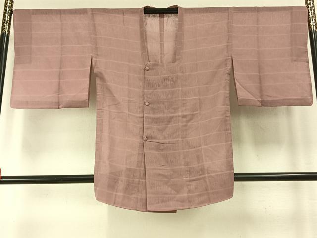 平和屋着物▽道行コート スリーシーズン 春夏秋 塵除け 横段文 石竹色 正絹 逸品 AABE5772fy