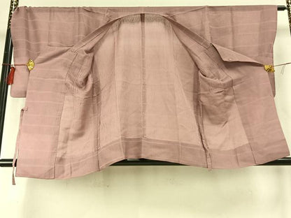 平和屋着物▽道行コート スリーシーズン 春夏秋 塵除け 横段文 石竹色 正絹 逸品 AABE5772fy