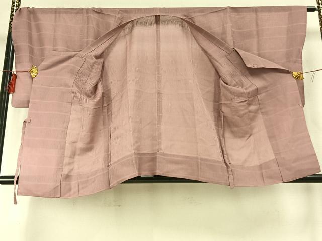 平和屋着物▽道行コート スリーシーズン 春夏秋 塵除け 横段文 石竹色 正絹 逸品 AABE5772fy