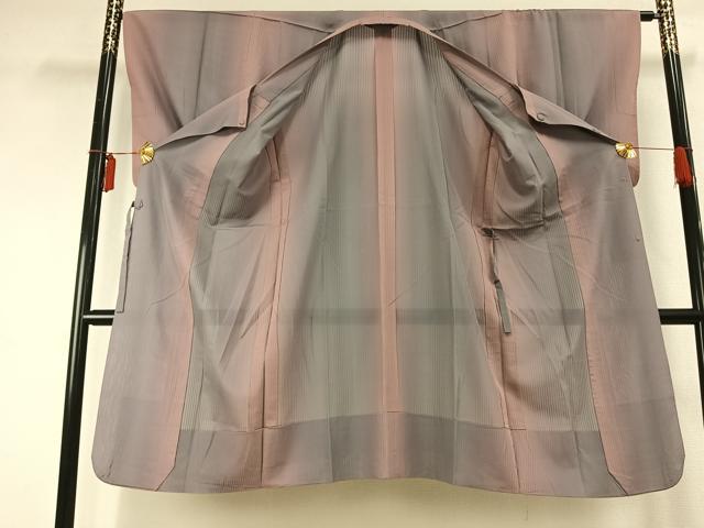平和屋着物▽道行コート スリーシーズン 春夏秋 塵除け 縞 ロング丈 正絹 逸品 AABE5775fy