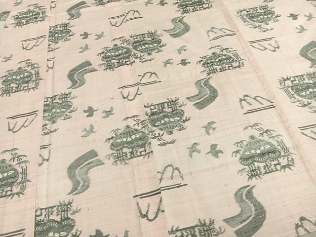 平和屋着物▽上質な紬 単衣 風景文 正絹 逸品 AABE5776fy