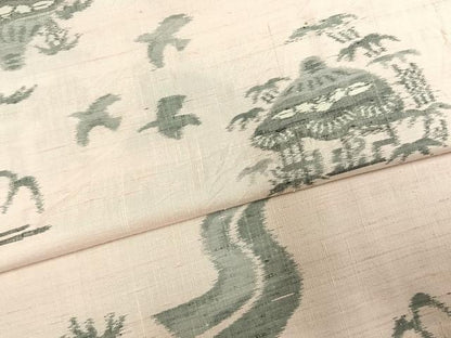 平和屋着物▽上質な紬 単衣 風景文 正絹 逸品 AABE5776fy