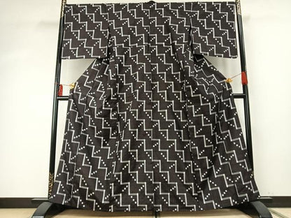 平和屋着物▽本場琉球絣　紬　単衣　バンジョウ　正絹　逸品　AABE5777fy