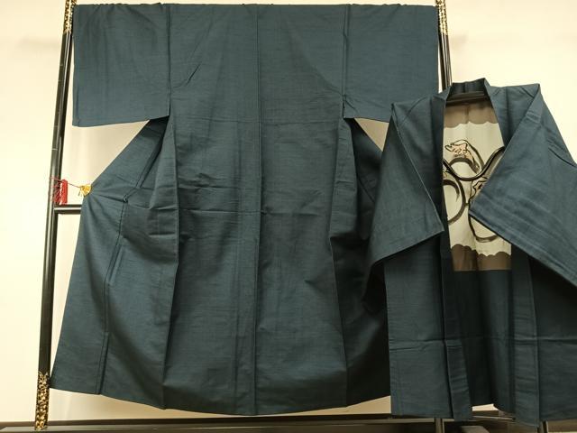 平和屋着物●男性 お召 アンサンブル 亀甲文様 正絹 逸品 AABE5779fy