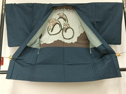 平和屋着物●男性 お召 アンサンブル 亀甲文様 正絹 逸品 AABE5779fy