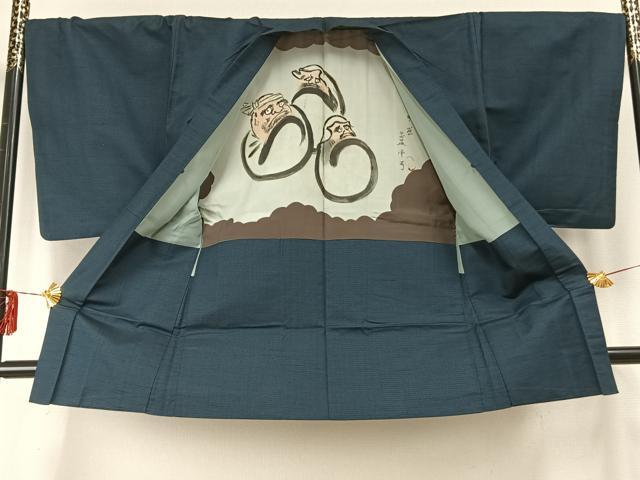 平和屋着物●男性 お召 アンサンブル 亀甲文様 正絹 逸品 AABE5779fy
