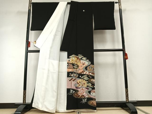 平和屋着物●豪華黒留袖　友禅　作家物　政治郎　駒刺繍　雪輪花鳥文　金彩　高島屋扱い　正絹　逸品　AABE5781fy