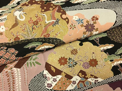 平和屋着物●豪華黒留袖　友禅　作家物　政治郎　駒刺繍　雪輪花鳥文　金彩　高島屋扱い　正絹　逸品　AABE5781fy