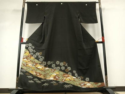 平和屋着物●創業460年・千總　黒留袖　駒刺繍　松竹梅　飛鶴文　金糸　金彩　正絹　逸品　AABE5785fy