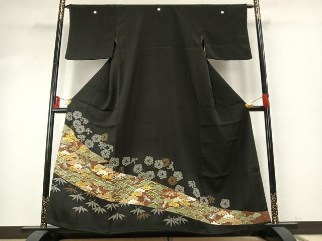 平和屋着物●創業460年・千總　黒留袖　駒刺繍　松竹梅　飛鶴文　金糸　金彩　正絹　逸品　AABE5785fy