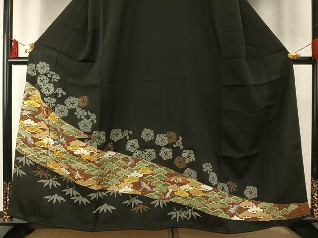 平和屋着物●創業460年・千總　黒留袖　駒刺繍　松竹梅　飛鶴文　金糸　金彩　正絹　逸品　AABE5785fy