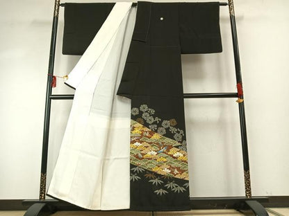 平和屋着物●創業460年・千總　黒留袖　駒刺繍　松竹梅　飛鶴文　金糸　金彩　正絹　逸品　AABE5785fy