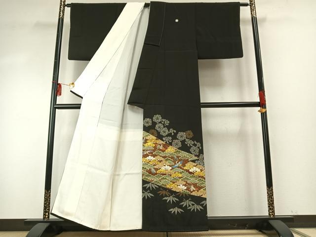 平和屋着物●創業460年・千總　黒留袖　駒刺繍　松竹梅　飛鶴文　金糸　金彩　正絹　逸品　AABE5785fy