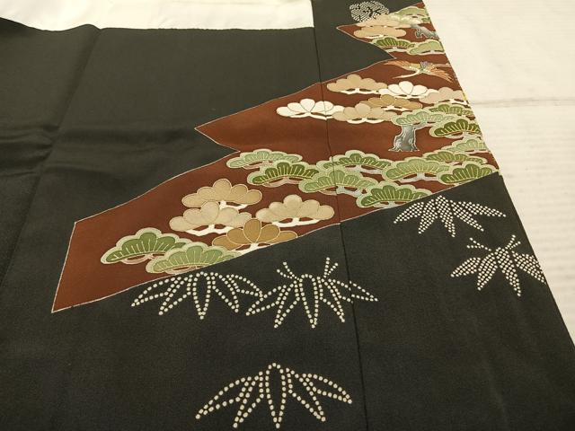 平和屋着物●創業460年・千總　黒留袖　駒刺繍　松竹梅　飛鶴文　金糸　金彩　正絹　逸品　AABE5785fy