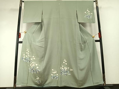 平和屋着物●本加賀友禅作家　寺西英樹　訪問着　草花文　正絹　逸品　AABE5787fy