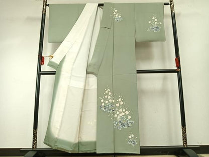 平和屋着物●本加賀友禅作家　寺西英樹　訪問着　草花文　正絹　逸品　AABE5787fy