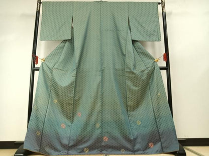 平和屋着物●お召　訪問着　刺繍　松竹梅　暈し染め　金糸　正絹　逸品　AABE5788fy