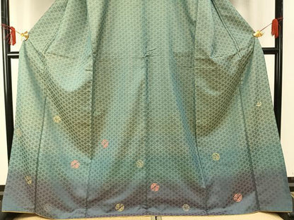 平和屋着物●お召　訪問着　刺繍　松竹梅　暈し染め　金糸　正絹　逸品　AABE5788fy