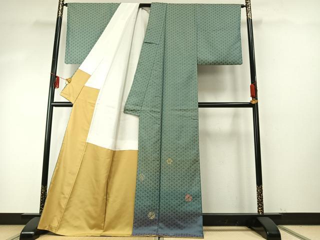 平和屋着物●お召　訪問着　刺繍　松竹梅　暈し染め　金糸　正絹　逸品　AABE5788fy