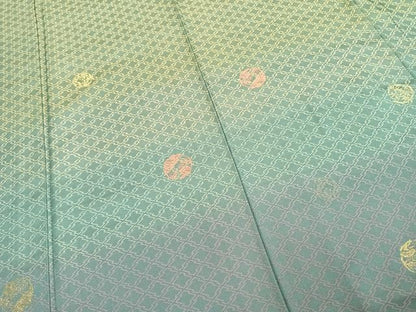 平和屋着物●お召　訪問着　刺繍　松竹梅　暈し染め　金糸　正絹　逸品　AABE5788fy