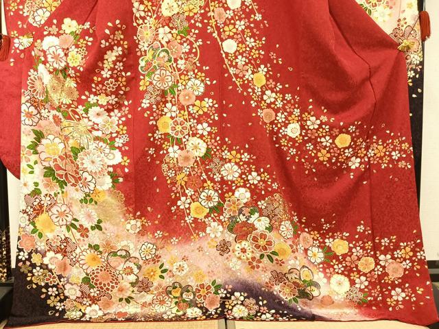 平和屋着物●豪華振袖　草花文　暈し染め　金銀糸　金彩　銀通し地　ロング丈　正絹　逸品　AABE5790fy