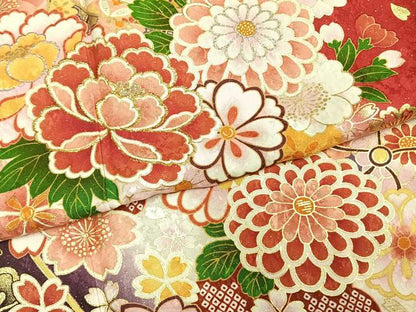 平和屋着物●豪華振袖　草花文　暈し染め　金銀糸　金彩　銀通し地　ロング丈　正絹　逸品　AABE5790fy