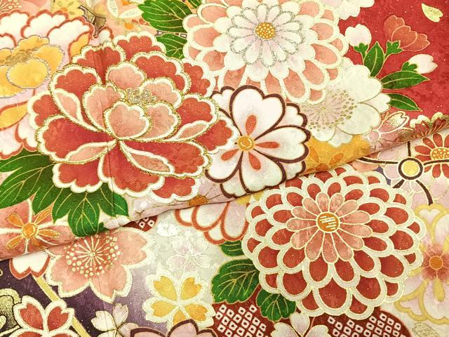 平和屋着物●豪華振袖　草花文　暈し染め　金銀糸　金彩　銀通し地　ロング丈　正絹　逸品　AABE5790fy