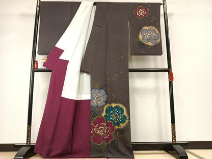 平和屋着物●吉澤友禅　人間国宝　吉田簑助監修　訪問着　舞花文　暈し染め　金銀彩　正絹　逸品　AABE5793fy