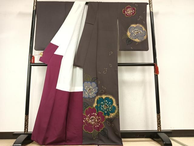 平和屋着物●吉澤友禅　人間国宝　吉田簑助監修　訪問着　舞花文　暈し染め　金銀彩　正絹　逸品　AABE5793fy