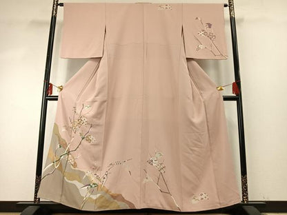 平和屋着物●訪問着　友禅　駒刺繍　枝葉文　金彩　正絹　逸品　AABE5794fy