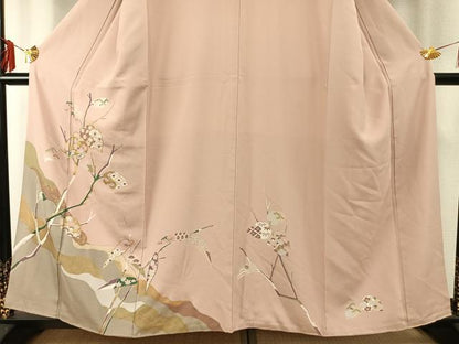 平和屋着物●訪問着　友禅　駒刺繍　枝葉文　金彩　正絹　逸品　AABE5794fy