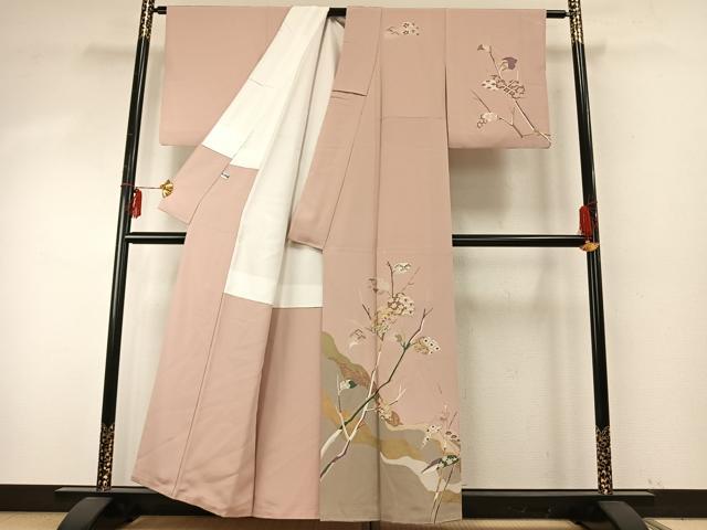 平和屋着物●訪問着　友禅　駒刺繍　枝葉文　金彩　正絹　逸品　AABE5794fy