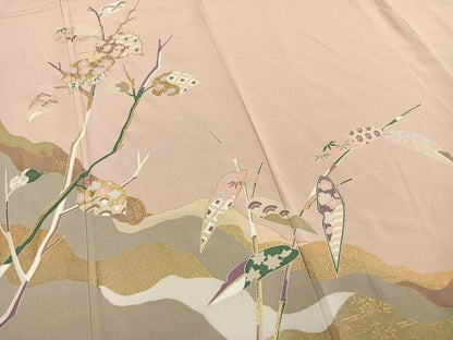 平和屋着物●訪問着　友禅　駒刺繍　枝葉文　金彩　正絹　逸品　AABE5794fy