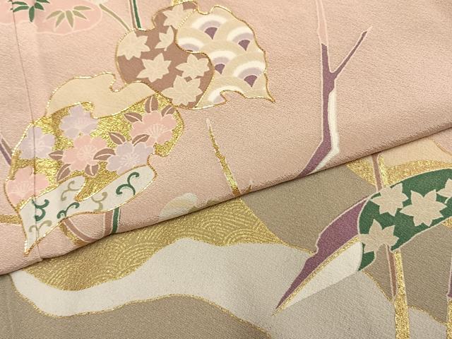 平和屋着物●訪問着　友禅　駒刺繍　枝葉文　金彩　正絹　逸品　AABE5794fy