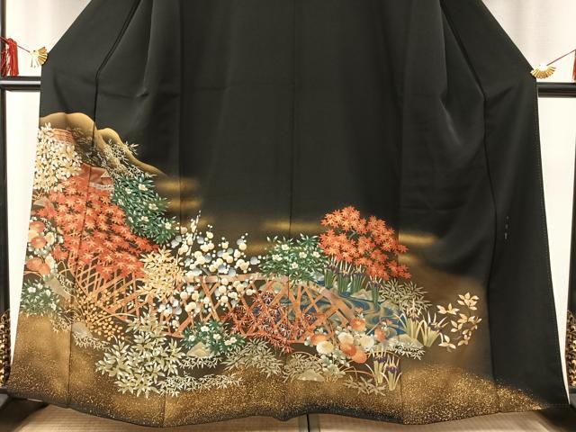 平和屋着物●豪華黒留袖　手描き　風景文　光悦寺　金彩　正絹　逸品　AABE5795fy 平和屋着物○豪華黒留袖 手描き 風景文 光悦寺 金彩 正絹 逸品 AABE5795fy