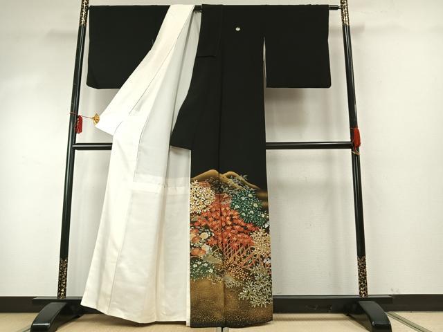 平和屋着物●豪華黒留袖　手描き　風景文　光悦寺　金彩　正絹　逸品　AABE5795fy 平和屋着物○豪華黒留袖 手描き 風景文 光悦寺 金彩 正絹 逸品 AABE5795fy