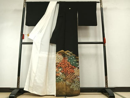 平和屋着物●豪華黒留袖　手描き　風景文　光悦寺　金彩　正絹　逸品　AABE5795fy