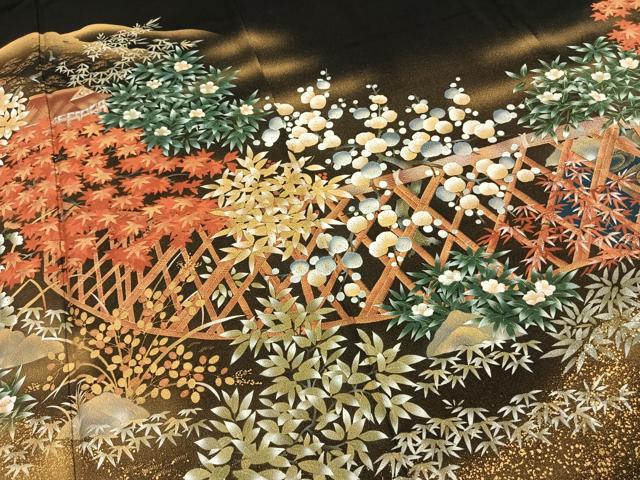平和屋着物●豪華黒留袖　手描き　風景文　光悦寺　金彩　正絹　逸品　AABE5795fy
