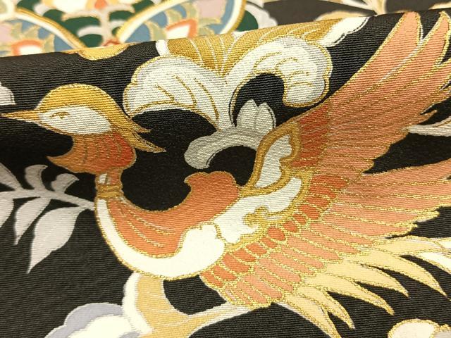 平和屋着物●豪華黒留袖　友禅　駒刺繍　花鳥文　金彩　正絹　逸品　AABE5796fy