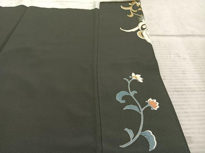 平和屋着物●豪華黒留袖　友禅　駒刺繍　花鳥文　金彩　正絹　逸品　AABE5796fy