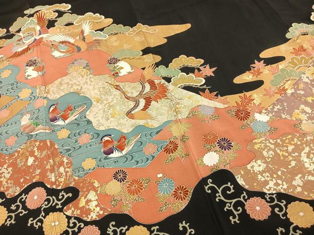 平和屋着物●豪華黒留袖　友禅　駒刺繍　花鳥文　金糸　金彩　正絹　逸品　AABE5797fy 楽天市場】平和屋着物□豪華黒留袖 駒刺繍 尾長鳥霞文 金糸 正絹 逸品