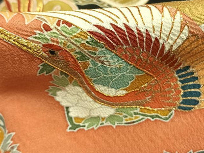平和屋着物●豪華黒留袖　友禅　駒刺繍　花鳥文　金糸　金彩　正絹　逸品　AABE5797fy
