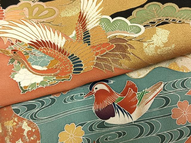 平和屋着物○豪華黒留袖 友禅 駒刺繍 花鳥文 金糸 金彩 正絹 逸品