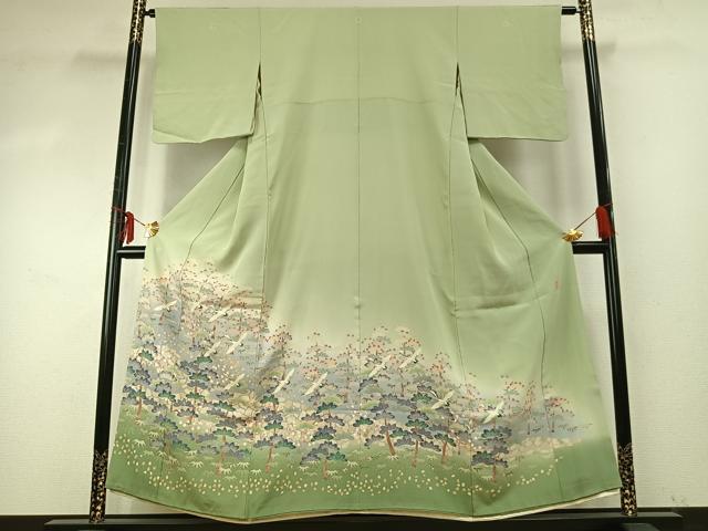平和屋着物●本加賀友禅作家　百貫廣樹　色留袖　飛鶴枝花文　暈し染め　正絹　逸品　AABE5799fy